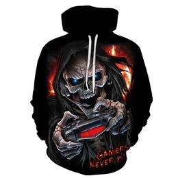 Hoodies dos homens moletons de moda 3d crânio gráfico horror impressão moletom hoodie outono e primavera macho com capuz pulôver homens sportswear 4x