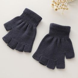 Unisex Knitted Elastic Sports Half Finger Gloves Solid Thermal Stretchy Winter Fingerless Warm Men Women1