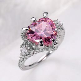 Romantic Pink Heart CZ Engagement Rings High Quality Temperament Sweet Women Accessories Fashion Jewelry