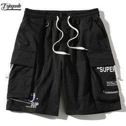 FOJAGANTO Summer Cargo Shorts Men Trend Brand Men's High Street Drawstring Knee Length Pants Print Casual Male 210712