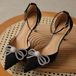 Womens natural suede leather thin high heel ankle strap pumps pointed toe elegant ladies bride evening dress heels shoes women