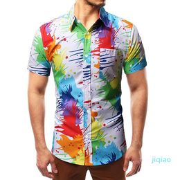 Luxury-Men's Casual Shirts Men Fashion Ink Splash Summer Beach Single-breasted Lapel Shirt Clothes Oversized T-Shirt Cardigan Vetement Homme