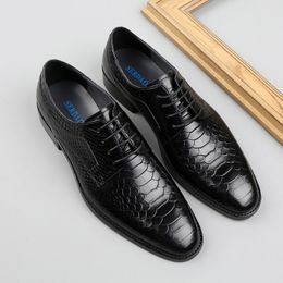 Wedding Oxfords Luxury Dress Shoes Genuine Leather Lace-up Alligator Pattern Business Shoes Mens Fashion Formal Flat Shoes G23