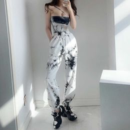 Summer Spring Fashion Street Loose High Waist Tie Dye Sports Casual Drawstring Pants Cotton Trousers QAI9 210603