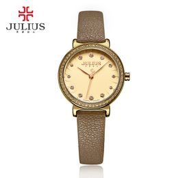 Julius 20022NEW Watch For Women Quartz Wristwatch With Diamond Red Leather Strap Relogio Feminino Fashion Clock Dropshipping JA-965