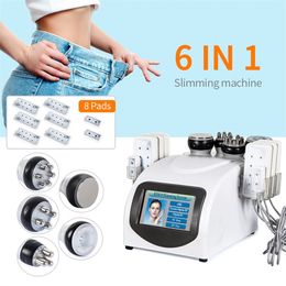 Portable 6 in 1 40k Ultrasonic Cavitation Slimming Vacuum Pressotherapy RF 8 Pads Burn Laser Lipo Diode LLLT Weight Loss SPA Body Shaping Machine