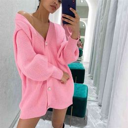 MEIYANGYOUNG V Neck knitted Sweater Cardigan women Single Breasted Oversized Cardigans crop top Autumn winter ladies sweater 210918