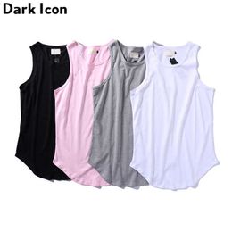 Solid Color Curved Hem Longline Tank Tops Men Summer Blank Extended Hip Hop Tank Tops Elongated Tank Top 210603