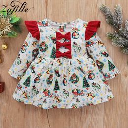 Zafille White Xmas Tree Moje pierwsze świąteczne ubrania dla dziewczynki sukienki dla dzieci niemowlę urodzone Kostiumy 211018