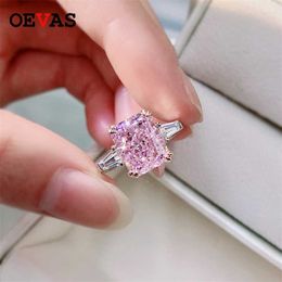 OEVAS 100% 925 Sterling Silver Sparkling 2 Carat Square Pink High Carbon Diamond Wedding Rings For Women Party Fine Jewellery Gift 211217