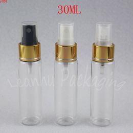 30ML Transparent Flat Shoulder Plastic Bottle With Gold Spray Pump , 30CC Toner / Water Sub-bottling Empty Cosmetic Containergoods