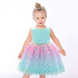 2021 Summer Little Mermaid Infant 1st Birthday Dress For Baby Girl Clothes Sequin Dress Princess Dresses Party Clothing Infant G1129