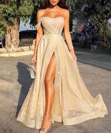 Abiye Gece Elbisesi Shiny Sequins Prom Dresses Long Side Slit Formal Dresses Vestidos De Gala