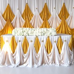 New Arrival Ice Silk Backdrop Table Skirt With Luxury Brooch For Wedding Birthday Decoration