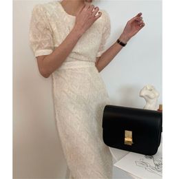 Tassel Short Sleeve Dress Woman Clothes Slim Waist Lace Up White Vestidos Korean Chic Summer Dresses Female Clothing 210603