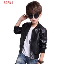 Boy Outerwear Spring Fall Black PU Jacket Kid Warm Simier Coat Boys Girls Soft Comfortable 2-12 Yrs Kids Jackets 211011