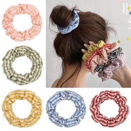 Cute 8 Colours New INS Girls Stripes Scrunchies Elastic Hairbands Big Ponytail Holder Flower Hair Band Rope Women Hair Accessories
