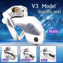 V3 Chastity Cage Stainless Steel Cock Cage Lockable Male Chastity Device 4 Size Penis Rings Nano Big Penis Cage Sex Toys For Men S0824