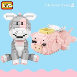 LOZ Cute Pink Flying Pig, Cow& Donkey, Mini Building Blocks Model, DIY Assembly Educational Toy, Ornament, Kid Gift,9253-9257,USEU