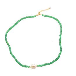 green jade pearl necklace set Скидка Xлентега натуральный пресноводный жемчужный зеленый нефритовый набор ожерелье простой фенгюань ручной работы подвеска