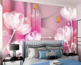 Elegant Pink Flowers Home Decor Wallpaper Space for Expansion Beautiful Modern Living Room Mural 3d Digital Print Classic Painting Wall Papers