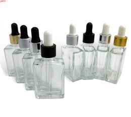 30ml Empty Clear Square Glass Bottles Eye Dropper Aromatherapy Perfume 1oz Transparent Vialshigh qty