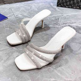 Slippers Luxury Rhinestones Stripe Sandals Women Shoes Sexy Open Toe High Heels