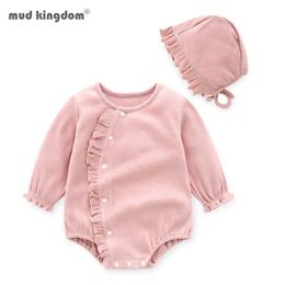 Mudkingdom Baby Bodysuit with Hat Ruffle Long Sleeve Ribbed Clothes born Clothing 210615