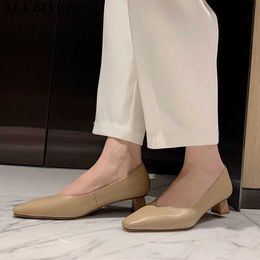 ALLBITEFO fashion brand genuine leather thick heels party women shoes women high heel shoes spring office ladies shoes 210611