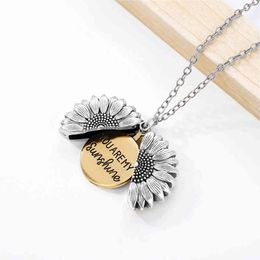 Sun Flower Locket Gold Pendant You Are My Sunshine Openable Sunflower Necklace For Women