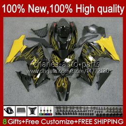 Fairings For SUZUKI GSXR-1000 GSXR 1000 CC GSXR1000 2007 2008 Yellow flames Bodywork 48No.114 GSXR1000CC GSX R1000 2007-2008 K7 1000CC GSX-R1000 07 08 Motorcycle Body