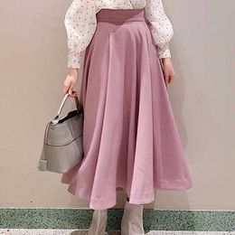 Candy Color Pleated All-match Long Skirt Chic High Waist Slim A-line Women Skirts Summer Elegant Casual Mujer Faldas 210525