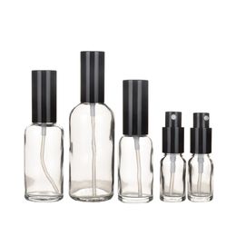 Empty Clear Glass Bottle Black Spary Lotion Press Pump Essence Emulsion Cosmetic Packaging Perfume Refillable Vials 5ml 10ml 15ml 20ml 30ml 50ml 100ml