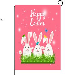 47*32cm/19*13inch Linen Double Sided Easter Garden Flag Rabbit Printed Banner Happy Easter Eggs Bunny Home Outside Yard Farmhouse RRD12890