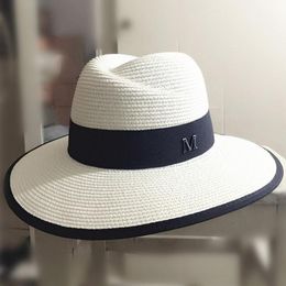 Stingy Brim Hats Women's Summer Classic M Letter Straw Hat Large Panama Fedoras Fashion Travel Beach