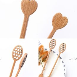 newCute Hollow Out Love Shaped Wooden Honey Stick Wood Honey Spoon Stick Dipper Stirrer Flatware Accessories Kitchen Gadget EWA4390