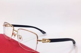 Gold Wooden Eyeglasses Half Frame Clear Lens Men Fashion Sunglasses Frames with Box