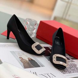 Designer shoes womens sandals high heels pointed crystal buckle summer shoes fashion 6.5 cm heel strap 35-40 leather