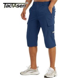 TACVASEN Summer Quick Dry 3/4 Pants Men's Casual Mult-Pocket Lightweight Shorts Outdoor Hiking Tactical Cargo Nylon 220301