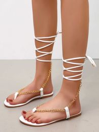 European and American foreign trade large size female flat sandals African sexy metal chain straps Y0721