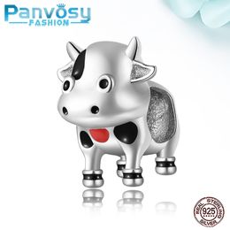 Fine 925 Sterling Silver Lovely Cow Charm Beads Accessories Fit Original Charms Silver 925 DIY Bracelets Jewellery Making Gifts Q0531