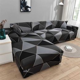 Geometry Plaid Sofa Cover Slipcover Elastic for Living Room Stretch Sectional Couch Non-slip Armchair 211116