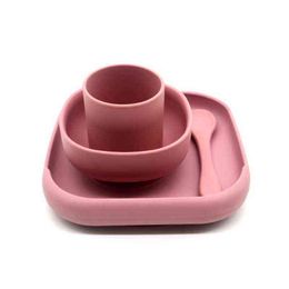 50LE 4 Pcs Baby Silicone Dinner Plate Sucker Bowl Spoon Cup Set Learning Training Feeding Food Utensil Dishes Tableware for G1210