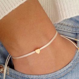 S025 Bohemia Handmade Rope Chain Bracelet for Women Gold Heart Pendant Adjustable Bracelets Pulseras Mujer Girls Trendy Jewellery