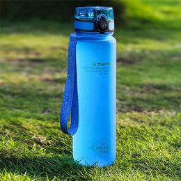 UZSPACE Sport Water Bottle 500/1000ML Portable Leakproof Outdoor Shaker My Bottle Tritan Plastic Eco-Friendly Drinkware BPA Free 210913