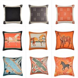 flower cushions UK - 45*45cm Orange Series Cushion new Covers black Horses Flowers Print Pillow Case Cover for Home Chair Sofa Decoration Square Pillowcases
