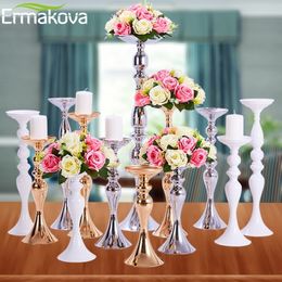 ERMAKOVA Candle Holders Stand Column Candlestick Event Road Lead Flower Vase Rack Table Wedding Centrepieces Party Dinner Decor 210310