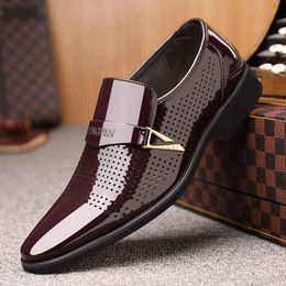 Dress Shoes Luxury Men's Summer Fashion Leather Men Business Flat Black Breathable Formal Office Working 220223