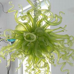 Luxury Living Room Chandelier Lamp Hand Blown Glass Pendant Light Creative Brighter Green Colour LED Chandeliers Lighting Fixture for Art Decoration 32 Inches