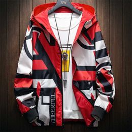 The Two-sided Men's Jacket, Men's Fashion Geometric Pattern Windbreaker, Lightweight Outerwear M-7XL 210927